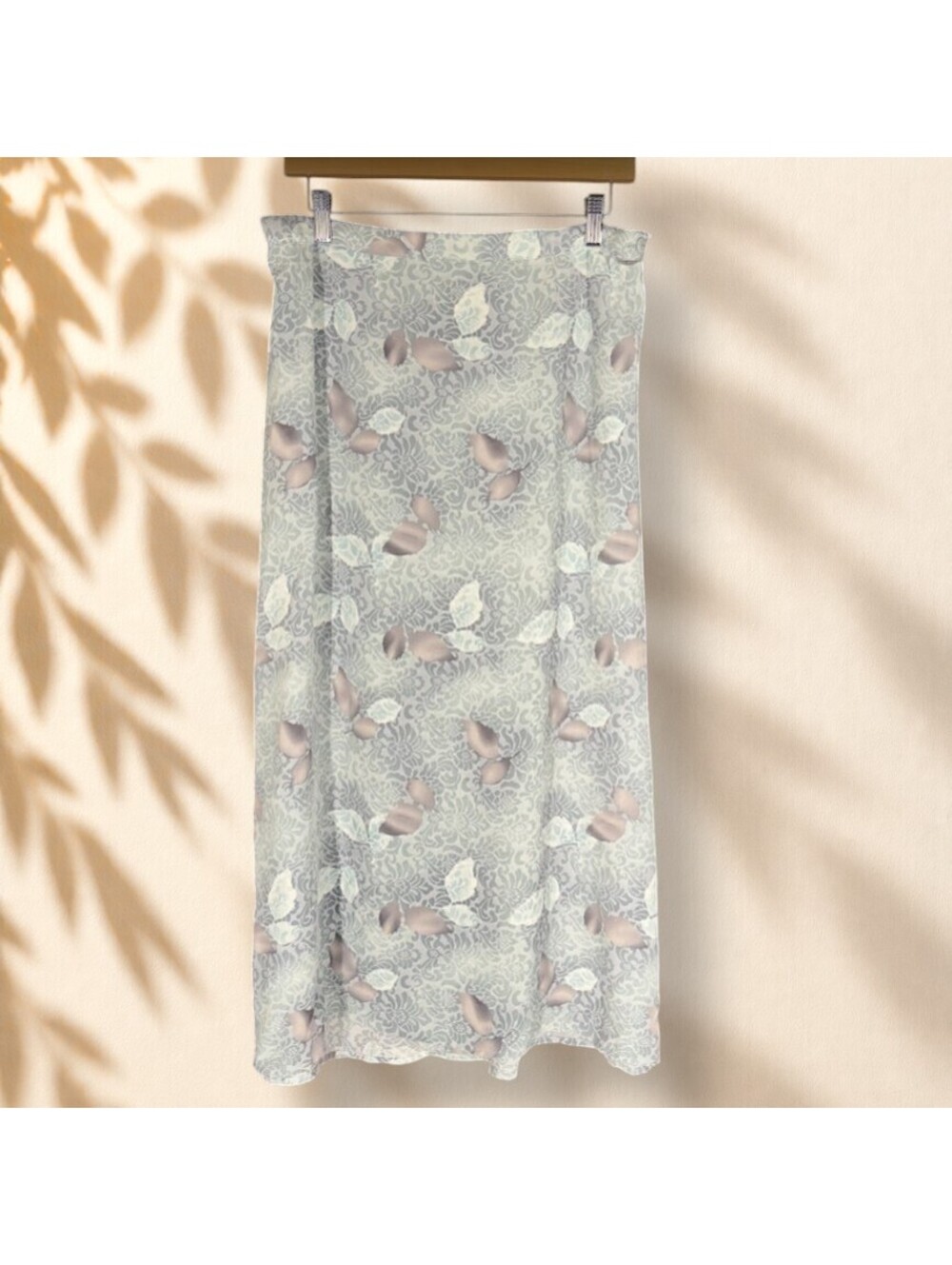 Voir Skirt Women 1X Plus Gray Floral Maxi Long Button High Rise Stretch Casual